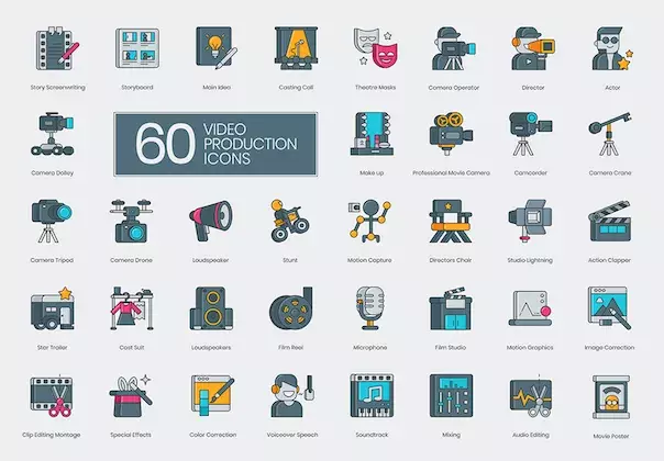 60 Video Production Icons | Groovy Series