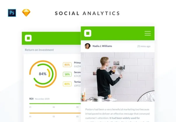 40 Mobile Social Analytics Dashboard UI Screens for Sketch & Photoshop