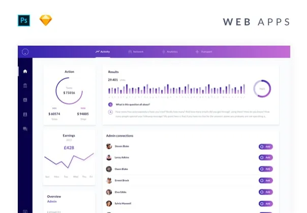 40 Web App Dashboard UI Screens for Sketch and Photoshop