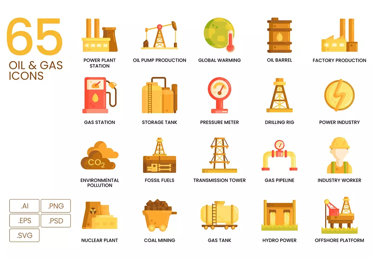 65 Oil & Gas Icons | Caramel Series