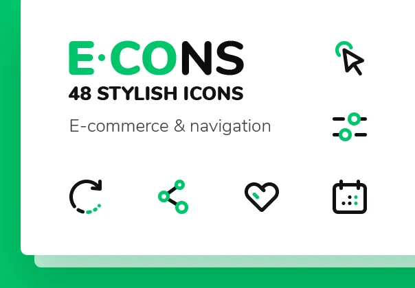 48 Vector line icons for websites, navigation & e-commerce.