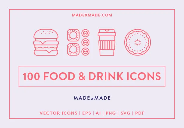 A diverse collection of 100 ‘Food & Drink’ vector line icons.