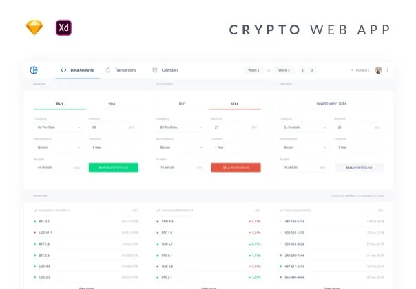 48 Crypto currencies web app screens for Adobe XD & Sketch.