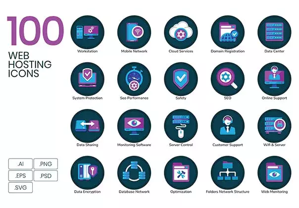 100 Web Hosting Icons | Orchid Series