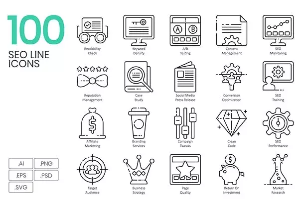 100 SEO Line Icons