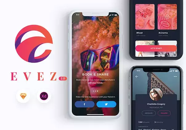 Event Discovery & Booking App UI Kit for Sketch & XD.