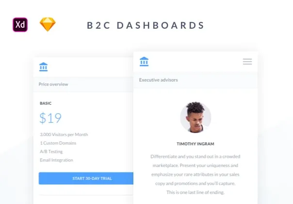 40 Mobile B2C Dashboard screens for Adobe XD & Sketch