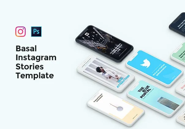 12 Fully customizable Instagram Stories for Photoshop.