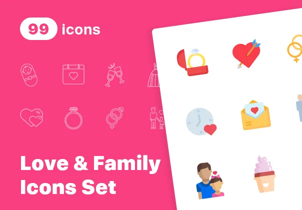 33 Unique love related UI icons in 3 Styles for iOS, Android, Web & Apps.