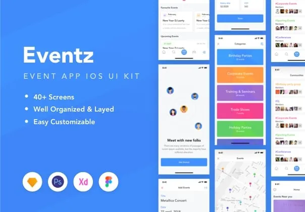 Complete UI Kit for your next Event App in Sketch, XD, PSD & FIgma.