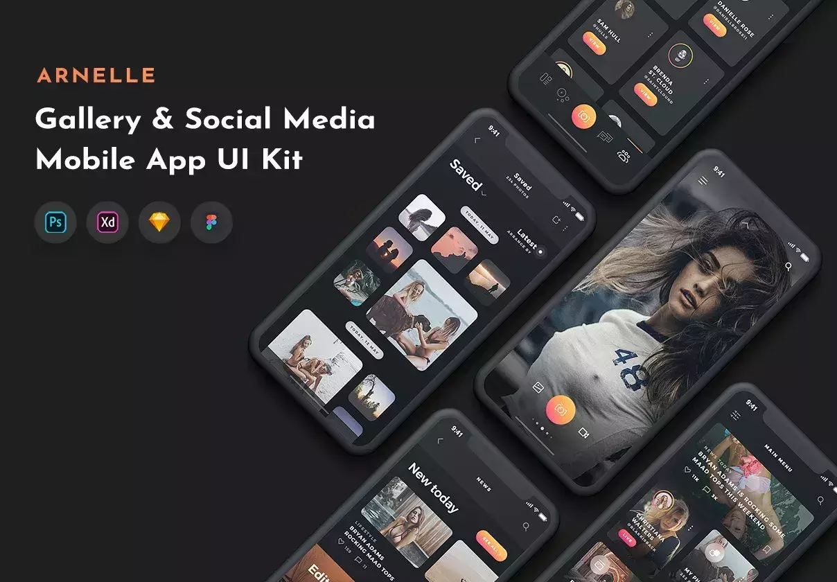 Aesthetic Gallery & Stories Mobile App UI Kit - for Sketch, Photoshop, XD & Figma