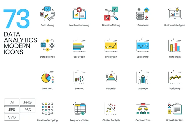 73 Data Analytics Icons | ColorPop Series