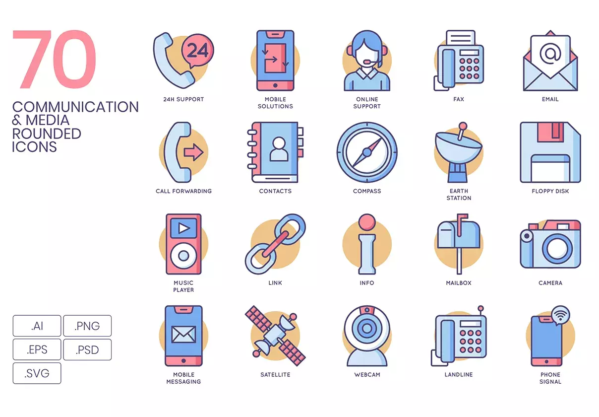 70 Communication & Media Icons | Butterscotch Series