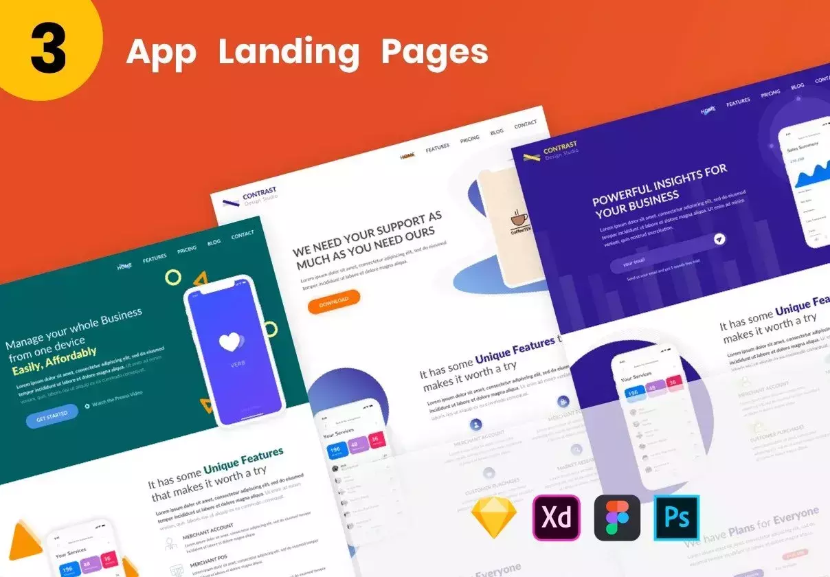 3 App Landing Pages