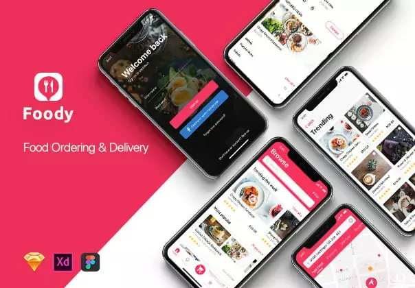 Food Ordering & Delivery UI Kit designed in Sketch, XD & Figma