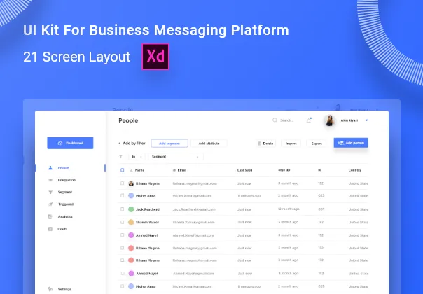 Business Messaging Dashboard UI for Adobe XD.