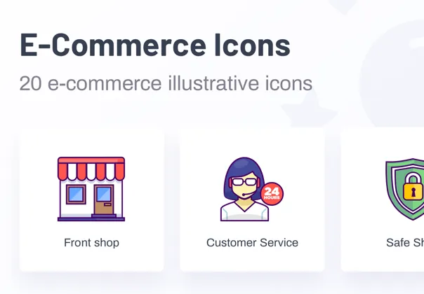 20 E-Commerce Illustrative Icons for Sketch.