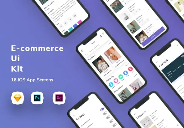 iOS E-Commerce UI Kit for Sketch, Photoshop & XD.