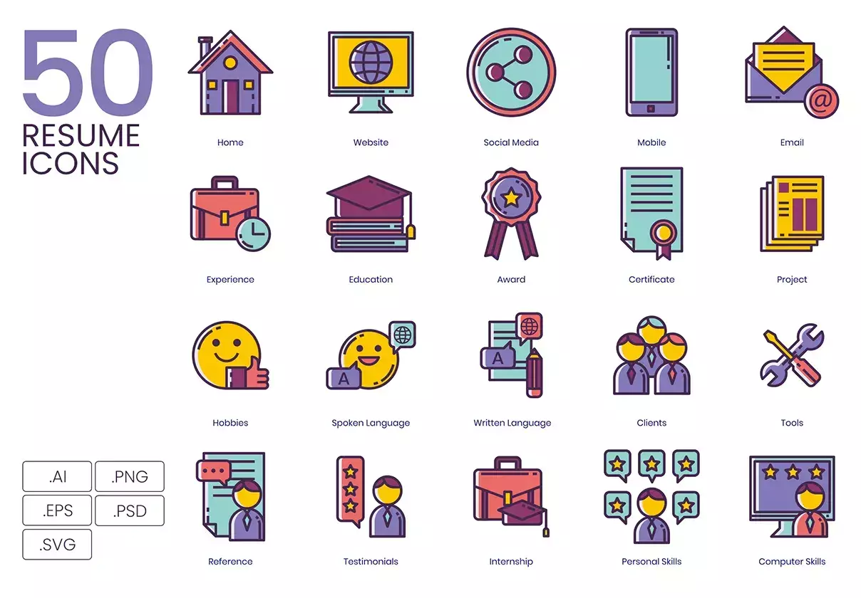 50 Resume Icons | Lilac Series