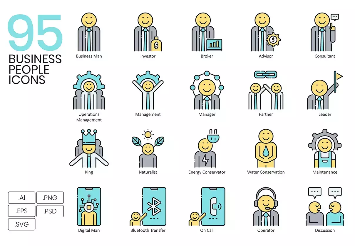 95 Business People Icons | Aqua Series