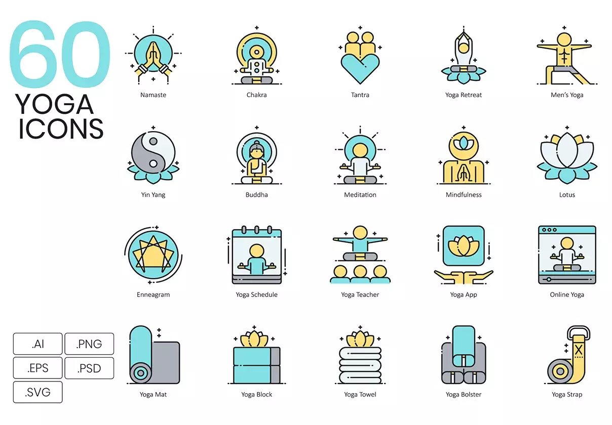 60 Yoga Icons | Aqua Series