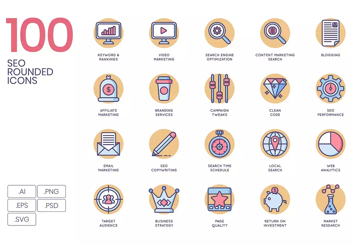 100 SEO Icons | Butterscotch Series