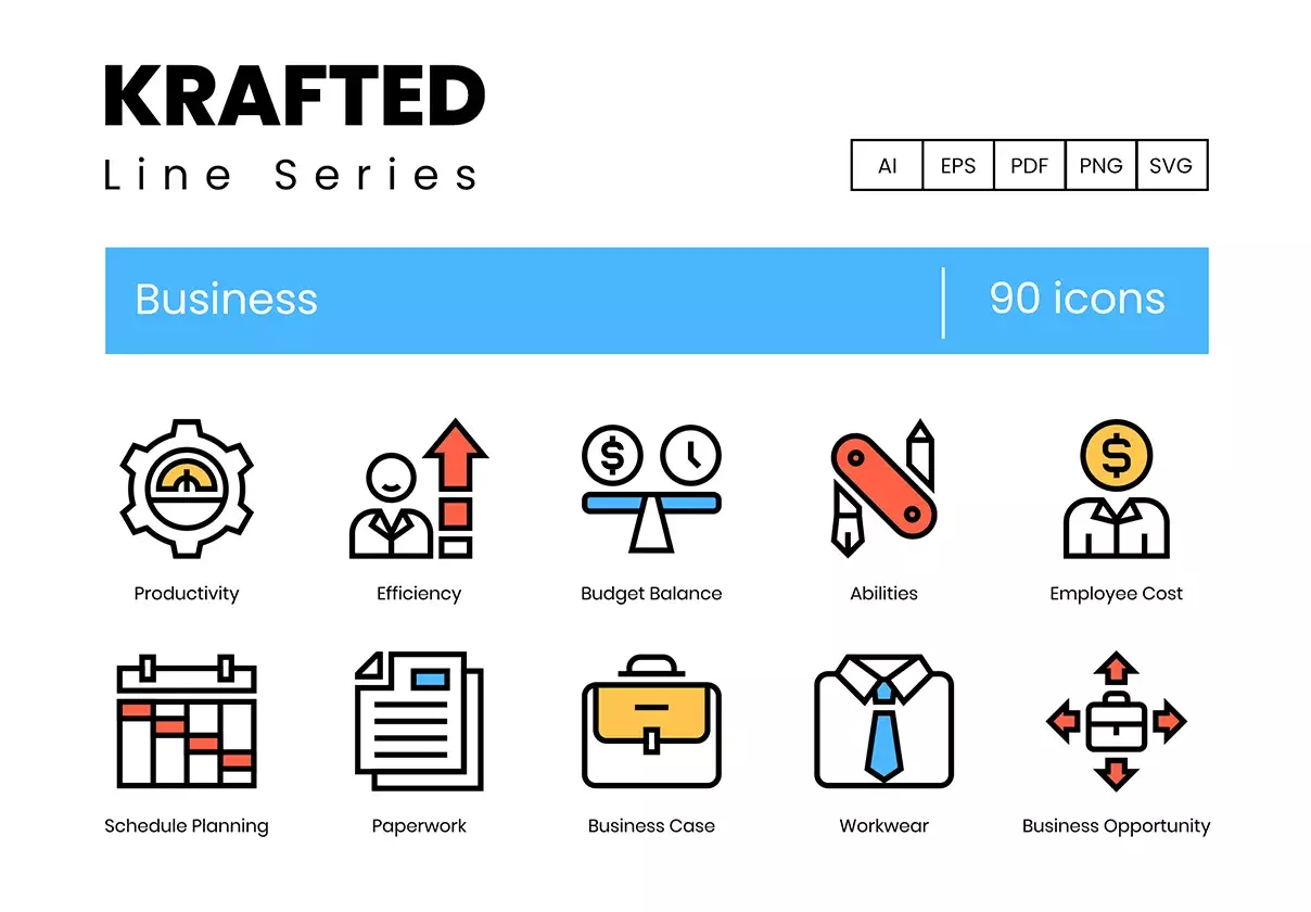 90 Business Icons | Krafted Series