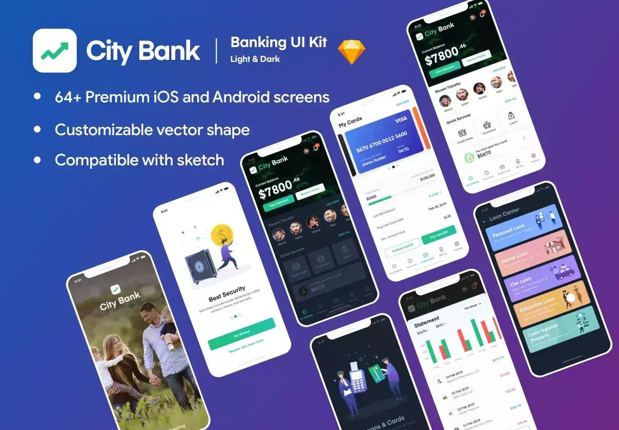 City Bank Light and Dark App UI Kit