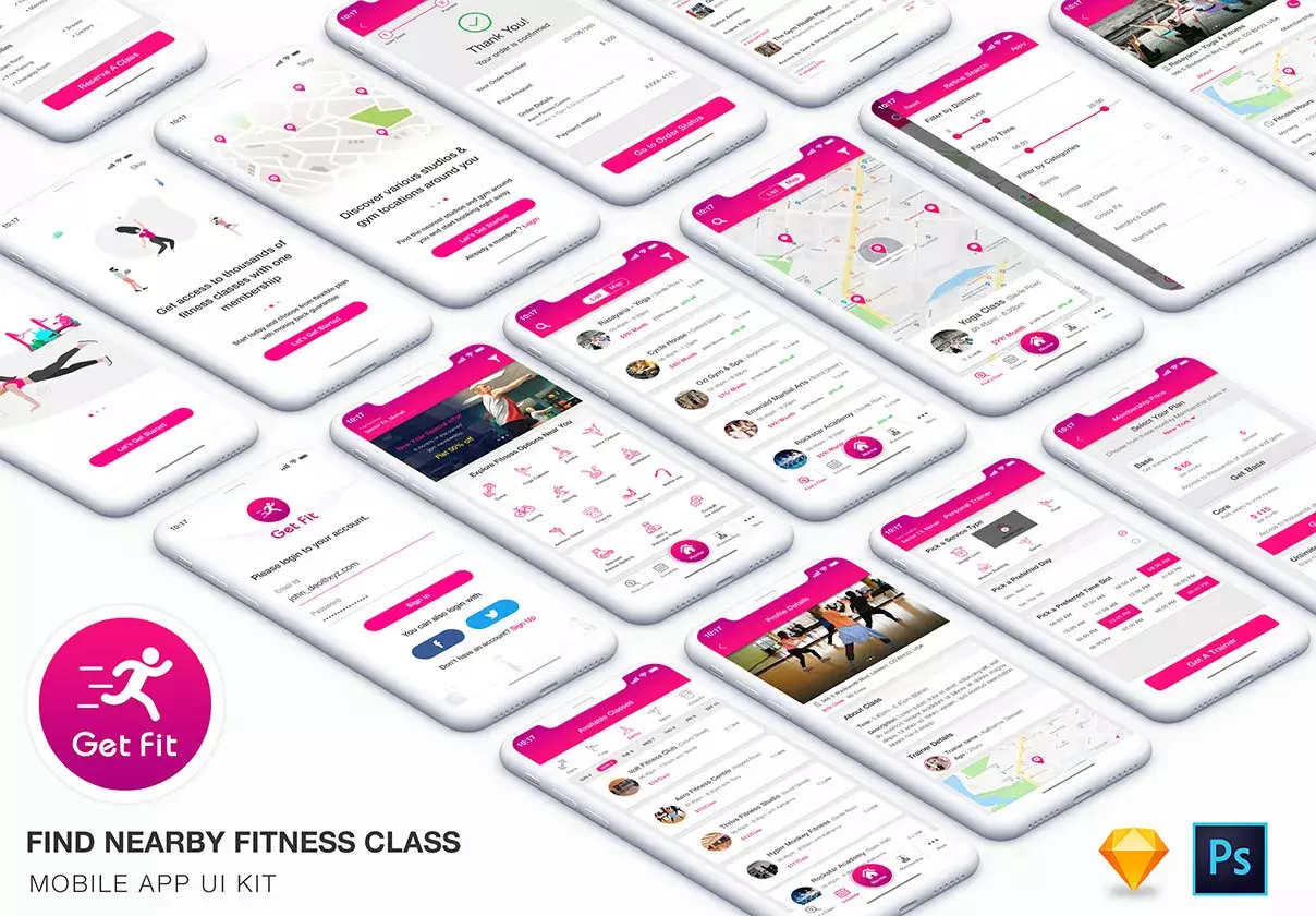 GET FIT - Find NearBy Fitness Classes App UI Kit