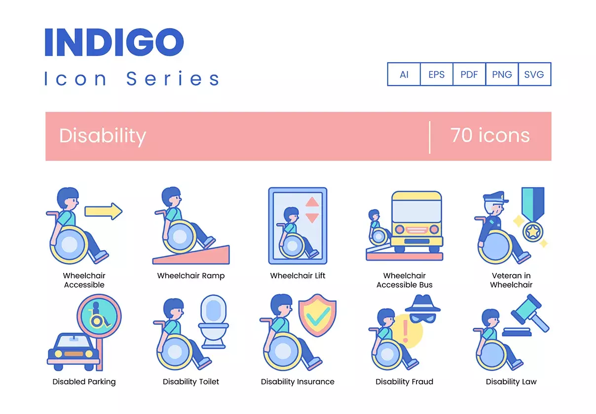 70 Disability Icons | Indigo Series