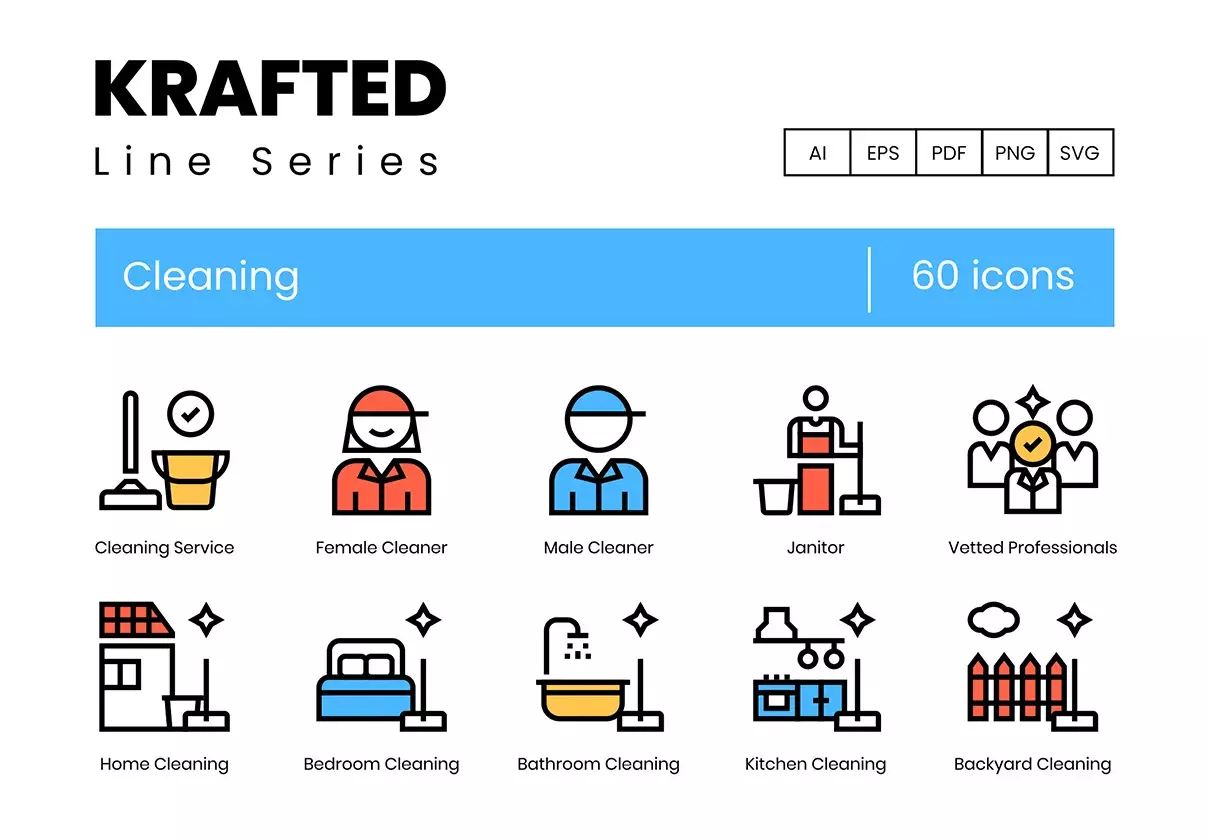 60 Cleaning Icons | Krafted Series