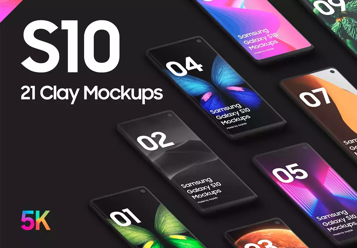 Samsung Galaxy S10 - 21 Clay Mockups