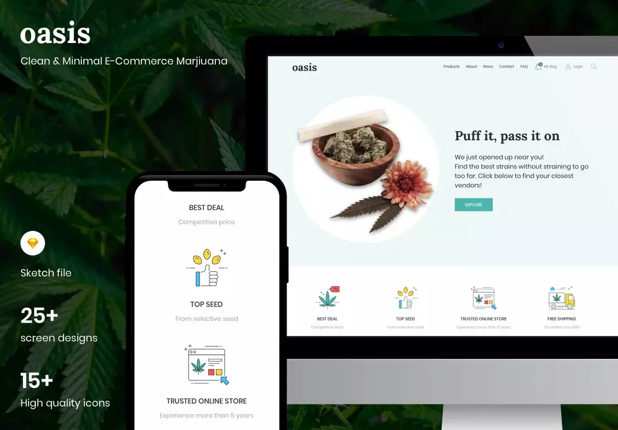 Oasis - Marijuana eCommerce Sketch Template