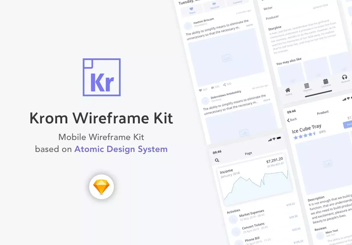 Mobile Wireframe Kit based on Atomic Design System