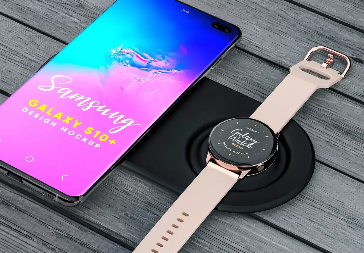 Samsung Galaxy S10+ & Galaxy Gear Mockup