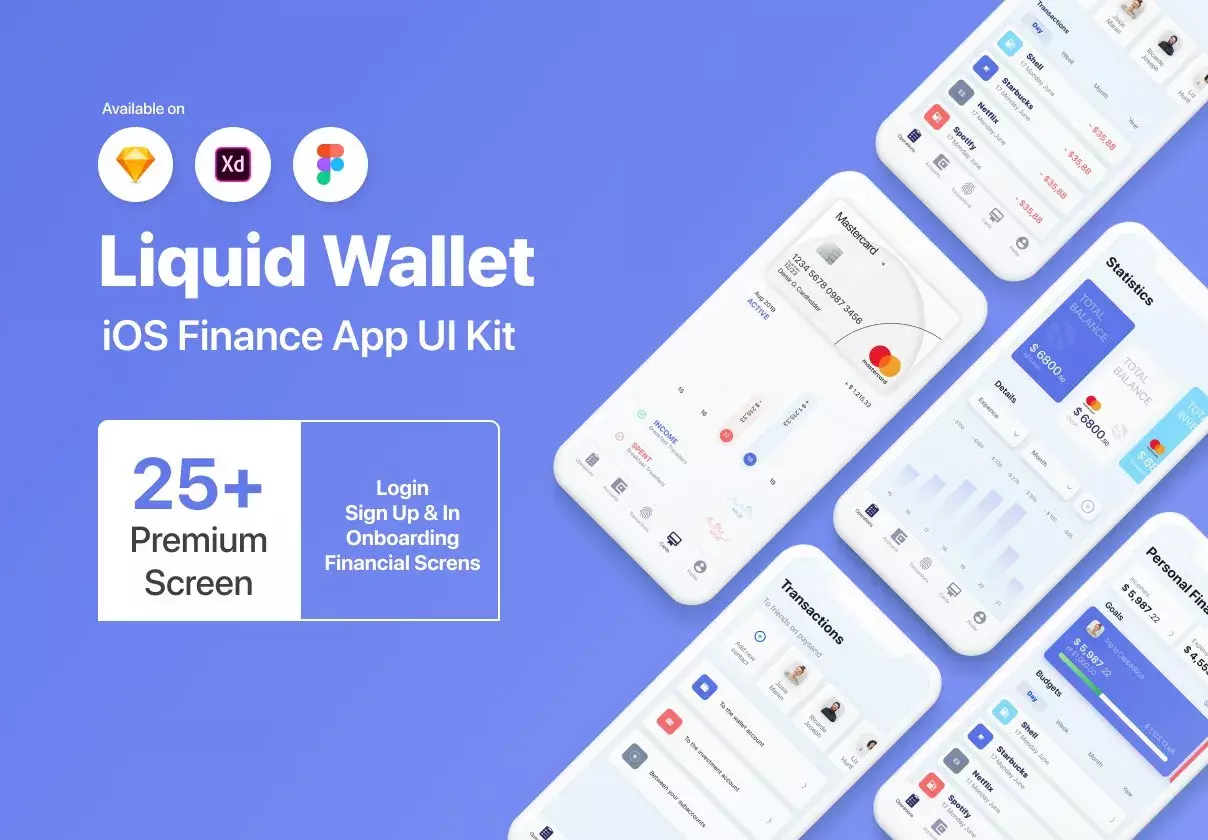 Liquid Wallet Finance Investment Payment iOS Mobile App UI Kit