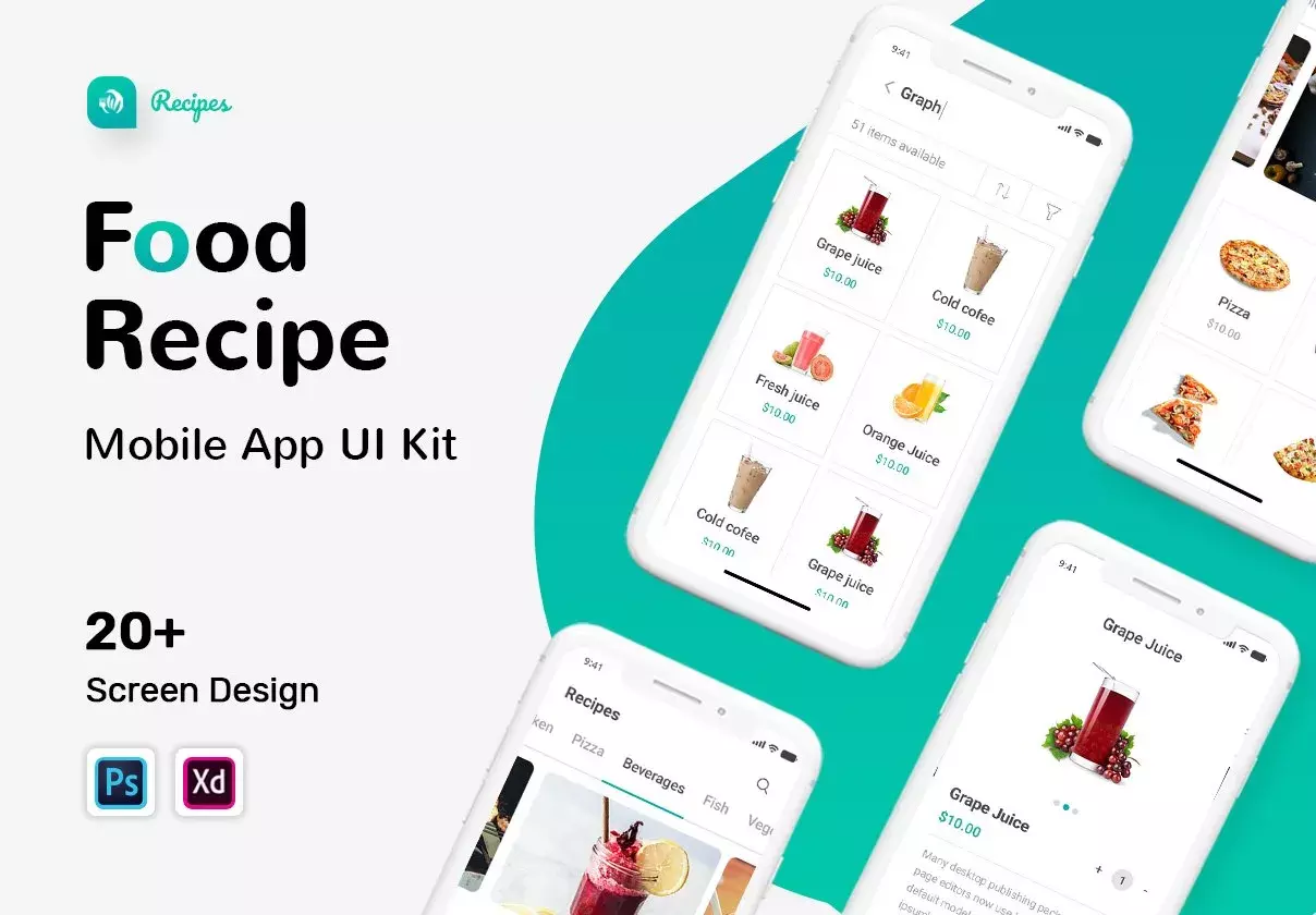 Food Recipe Mobile App UI Kit