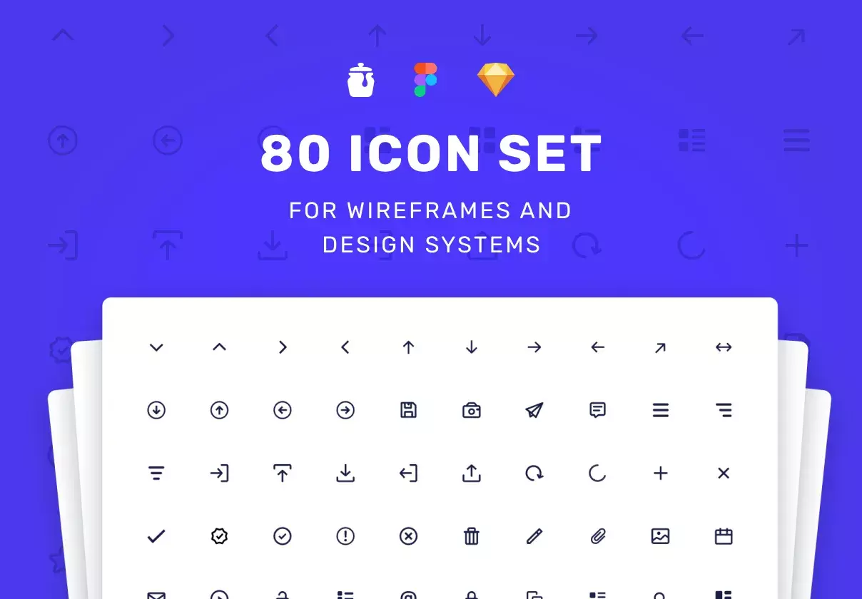 80 Dashboard UI Line Icon Set for Figma, Sketch and IconJar