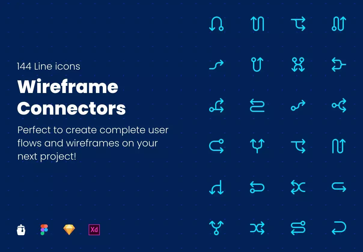 144 line icons for Sketch, Figma and Adobe XD