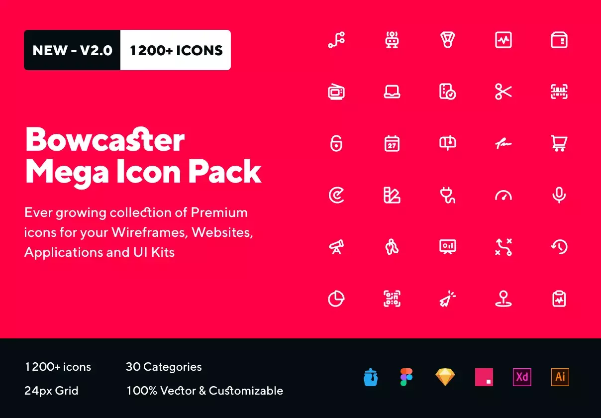 1200+ icons for Wireframes, Websites, Applications & UI Kits