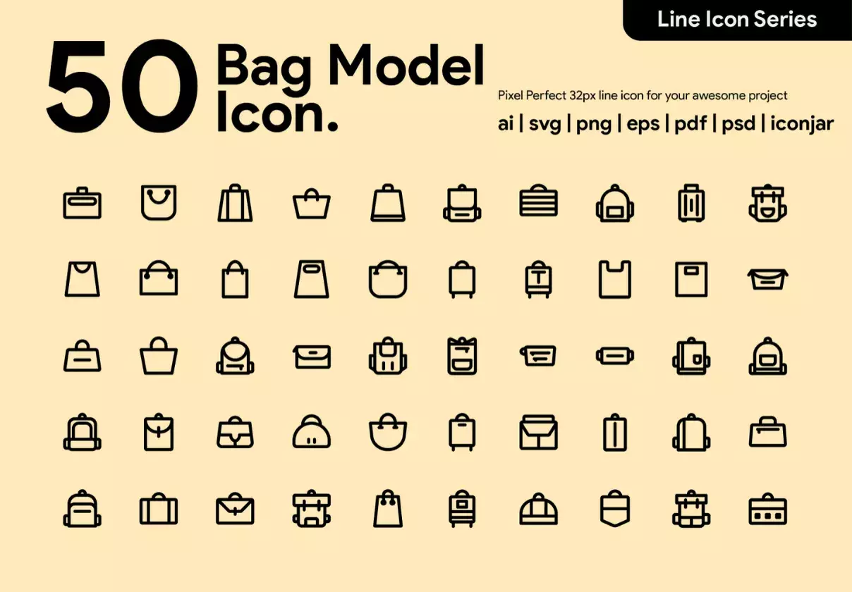 50 Bag Model Line Icon