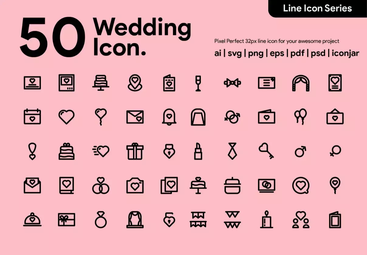 50 Wedding Line Icon