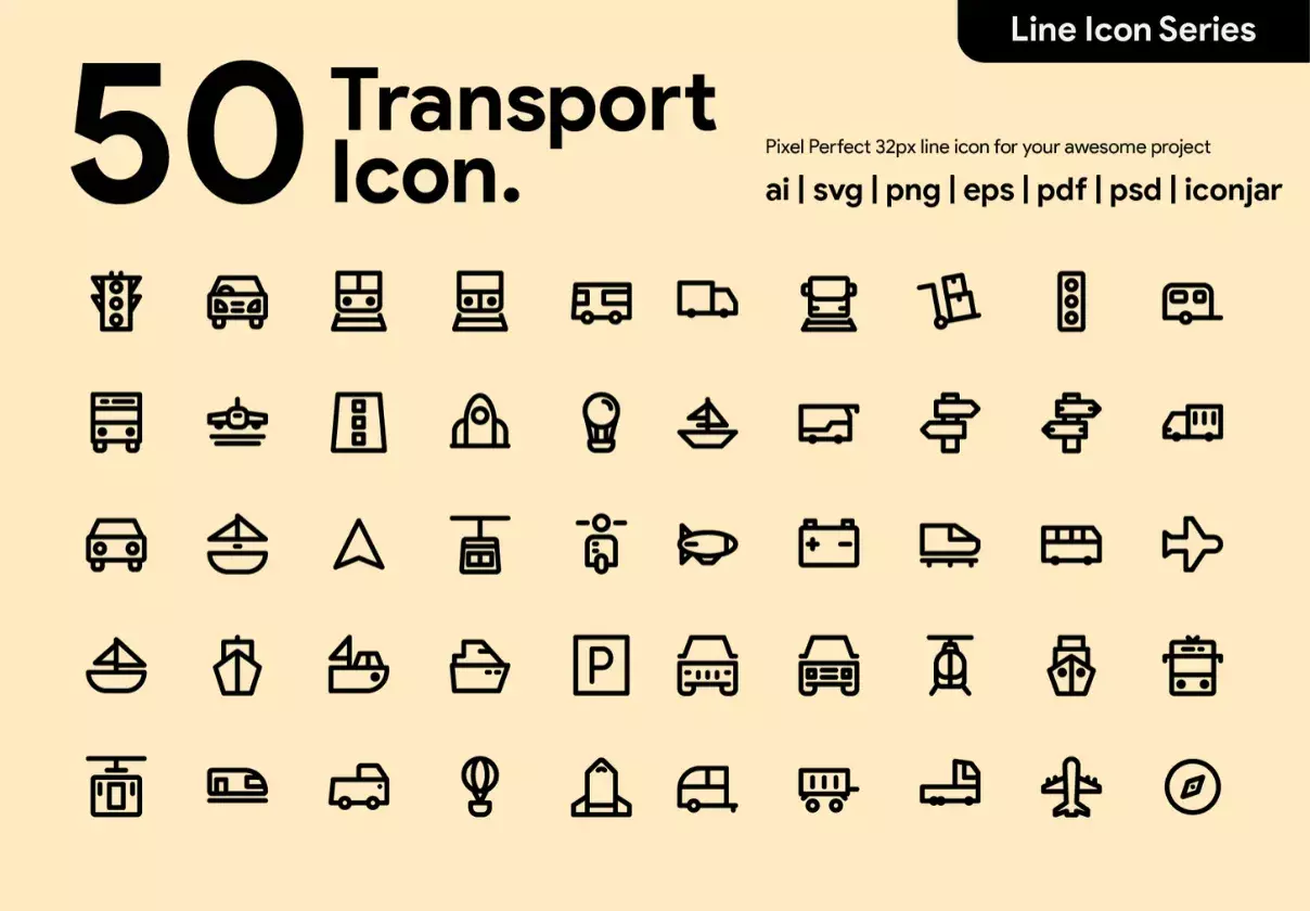 50 Transportation Line Icon