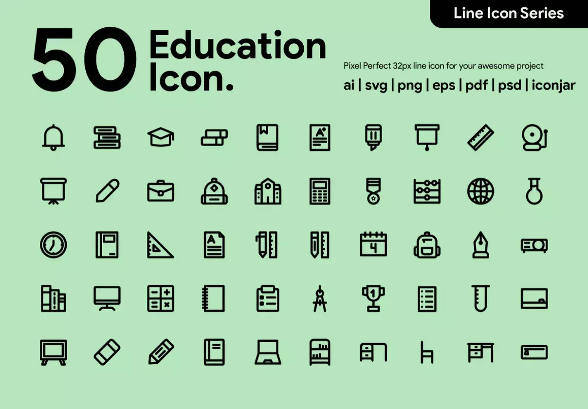 50 Education Line Icon