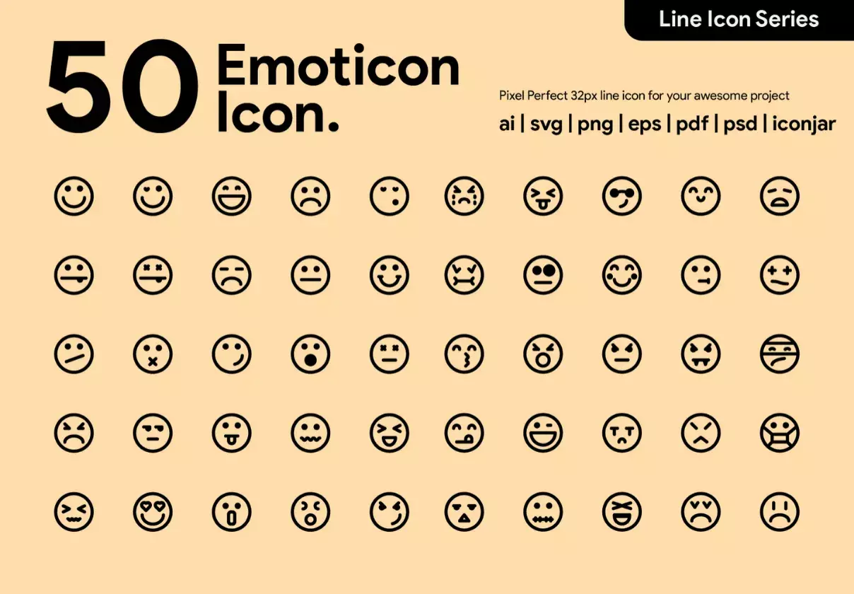 50 Emoticon Line Icon