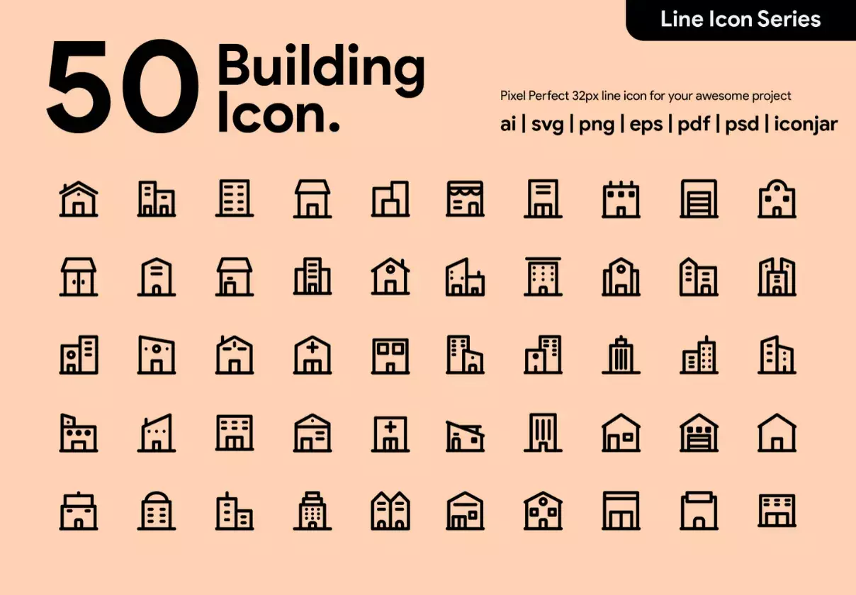 50 Building Line Icon