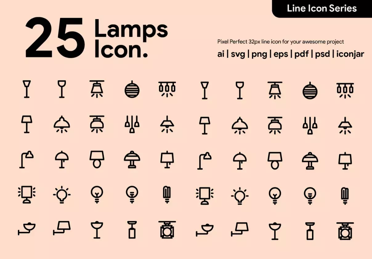 25 Lamp & Light Line Icon