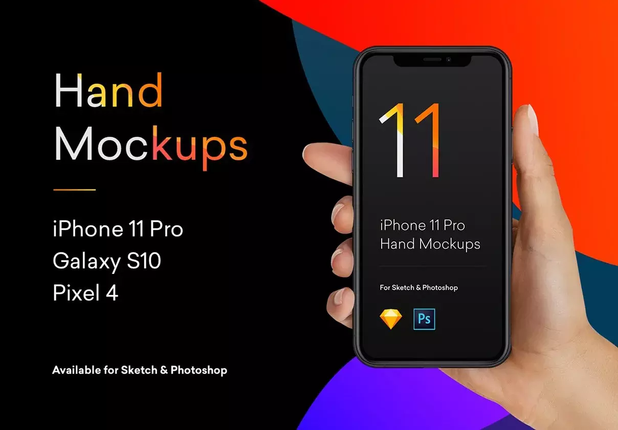 Hand Mockups iPhone 11, S10, Pixel 4