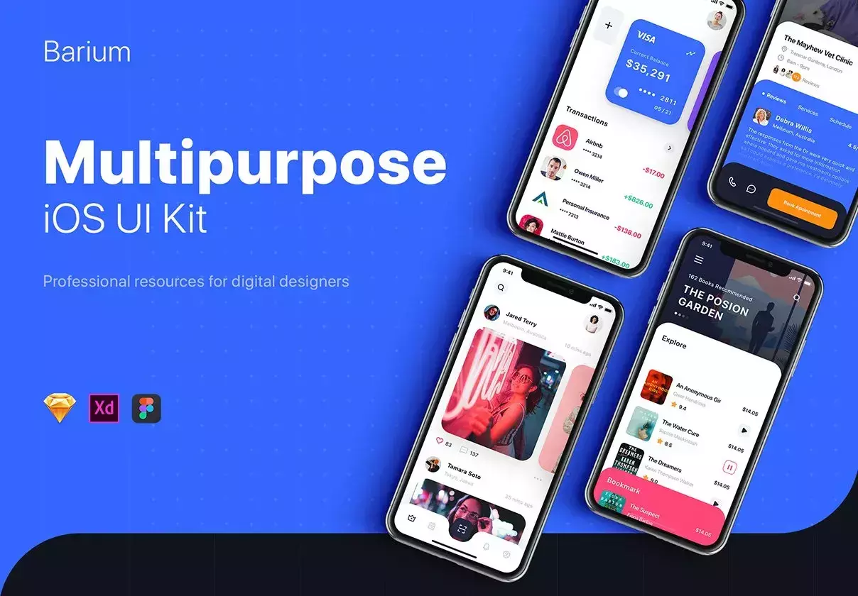 Multipurpose iOS UI Kit for Sketch, XD & Figma.