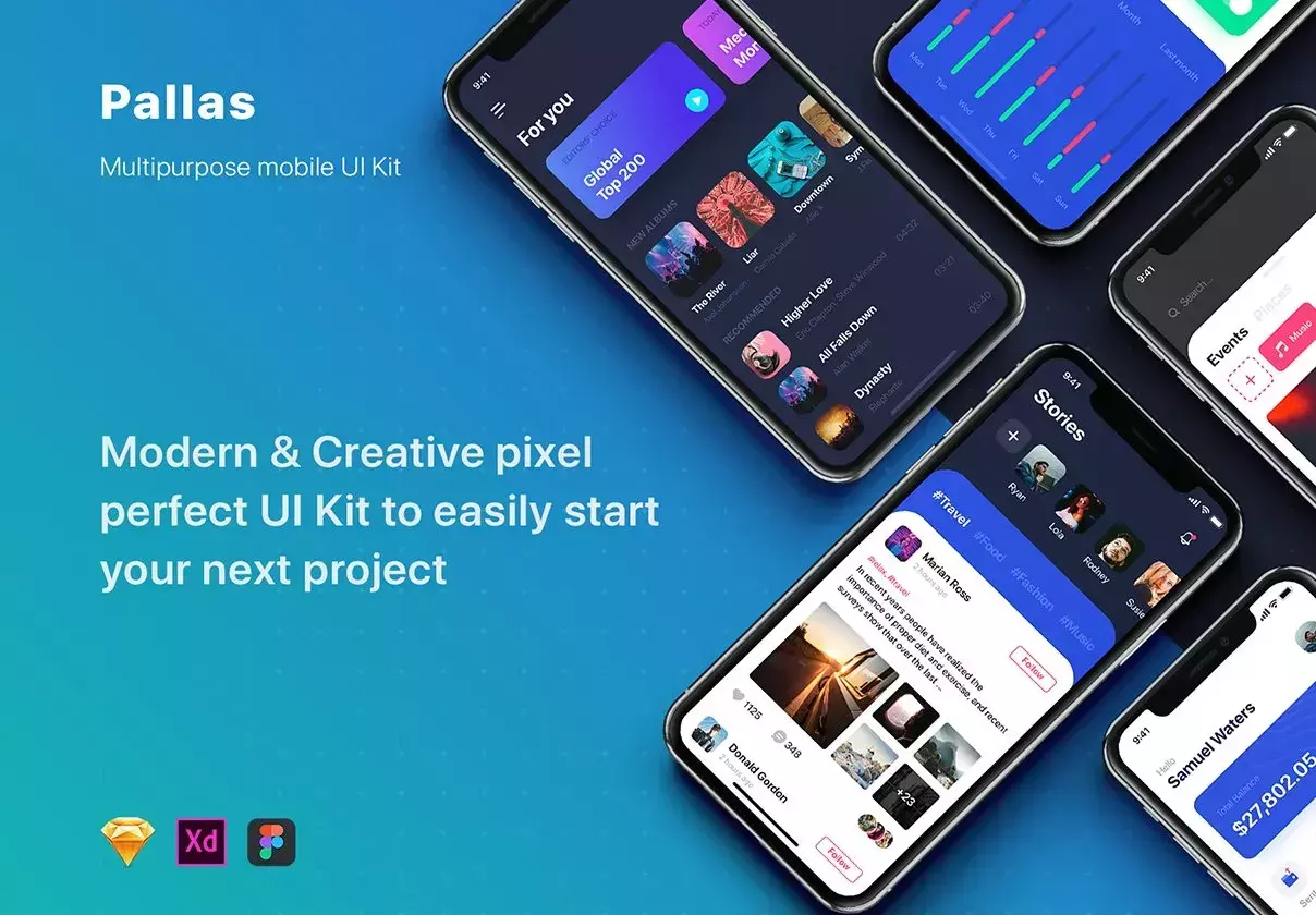 Multipurpose iOS UI Kit for Sketch, XD & Figma.